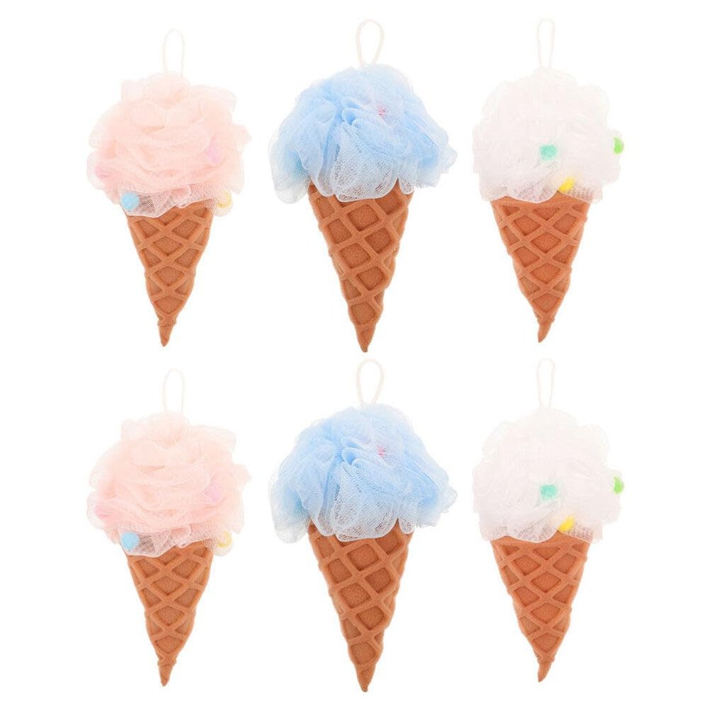 6 Ice Cream-Shaped PE Shower Sponges