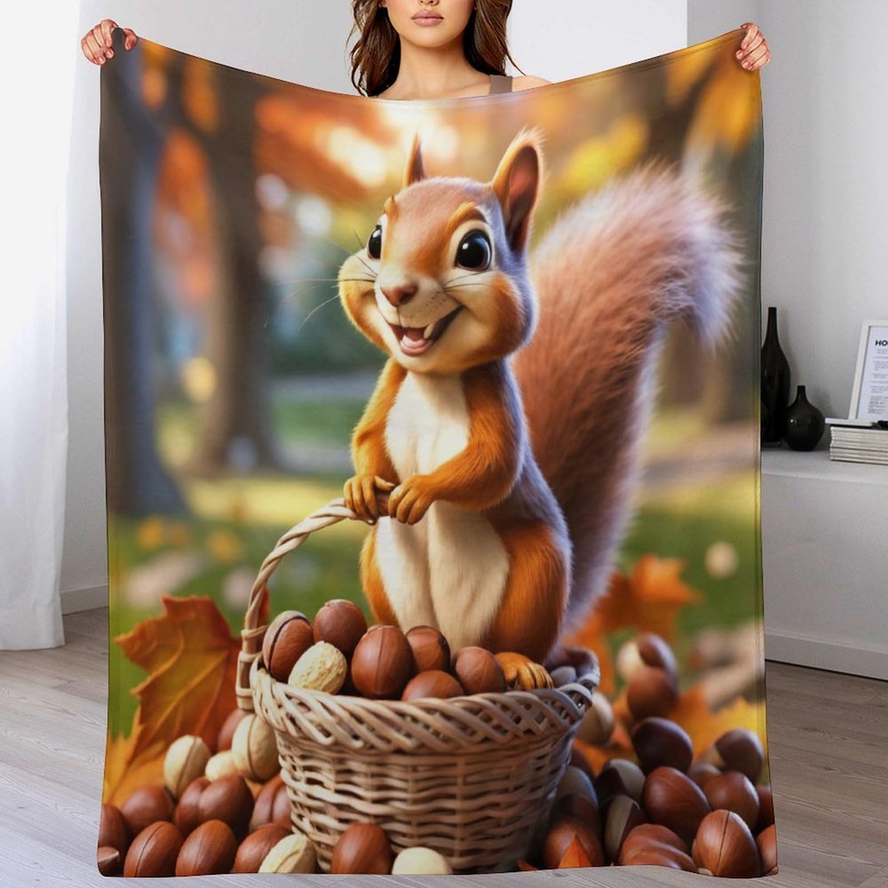 Squirrel Blanket, Cozy Couch Throw, Warm Super-Soft Fleece Blanket 130 x 180 cm