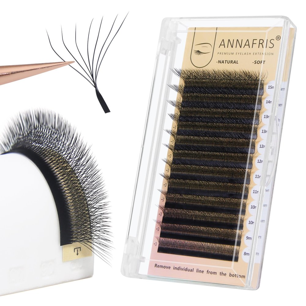 ANNAFRIS 7D W Lash Eyelash Extensions, 11 mm, 0.07D, Premade Fans