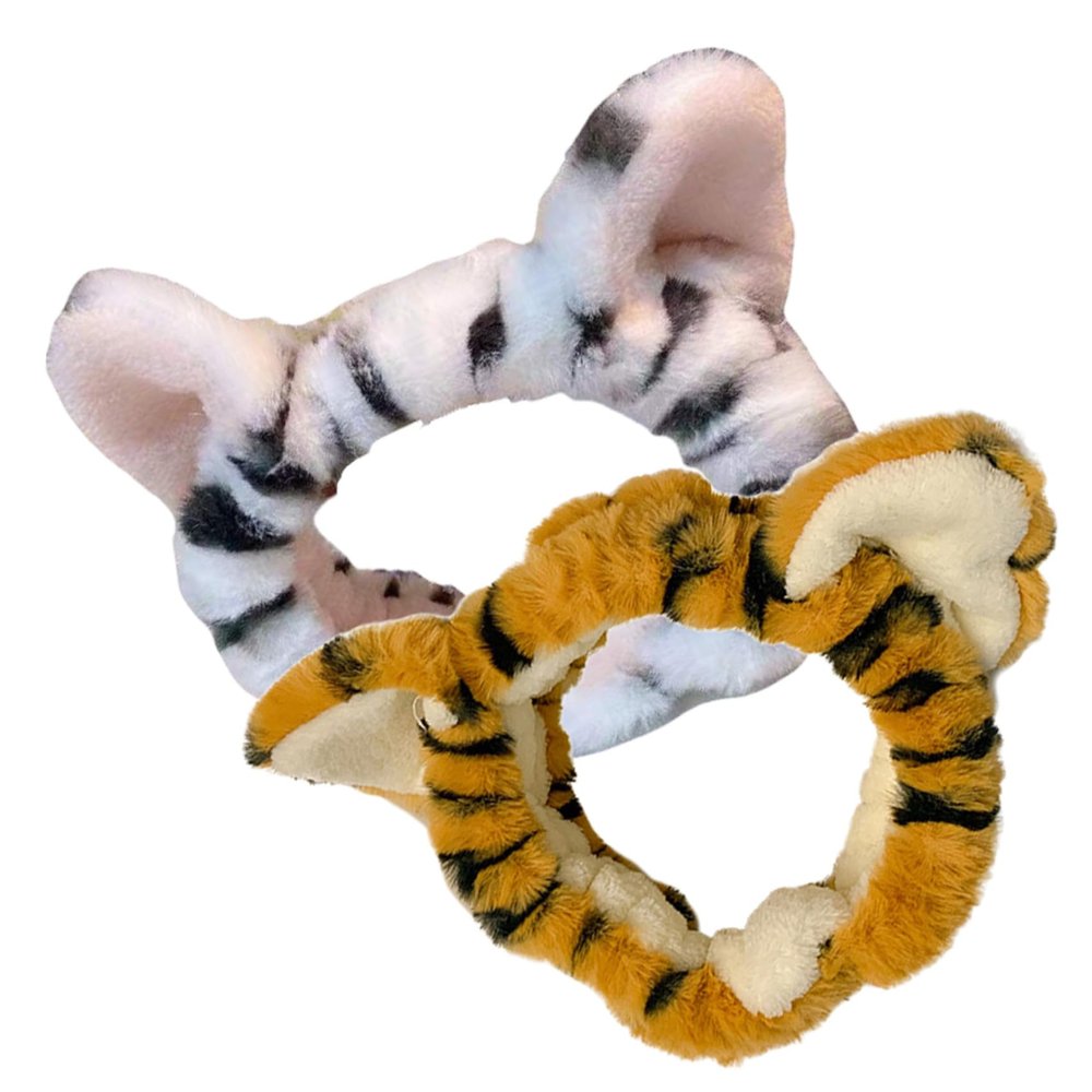 2-Pack Tiger Plush Headbands, Elastic and Wide