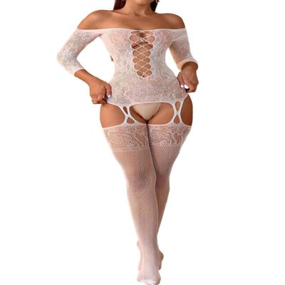 Buitifo Women's Cutout Fishnet Bodystocking Lingerie, White, One Size