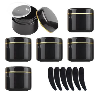 ZEOABSY 6-Pack 150 g Black Empty Cosmetic Jars with Gold Rim, 150 ml Plastic Cream Containers