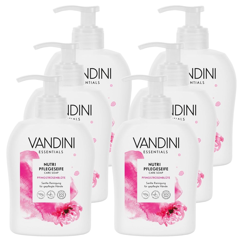VANDINI Nutri Liquid Hand Soap, Peony Blossom Scent, 6 x 300 ml