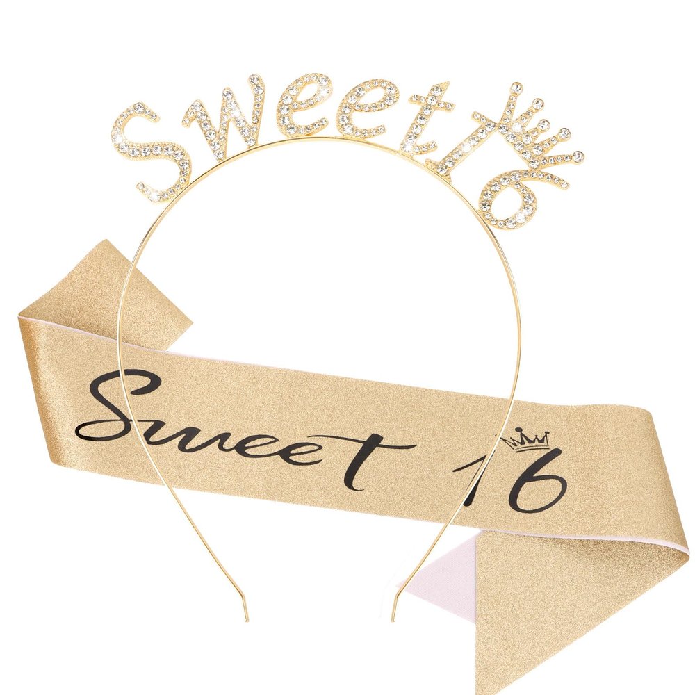 CAVETEE 16th Birthday Tiara and Sash Set for Girls