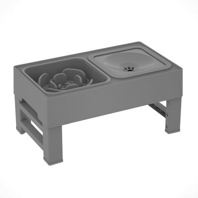Lahdrhab Adjustable Elevated Dog Bowl with Slow Feeder, Gray