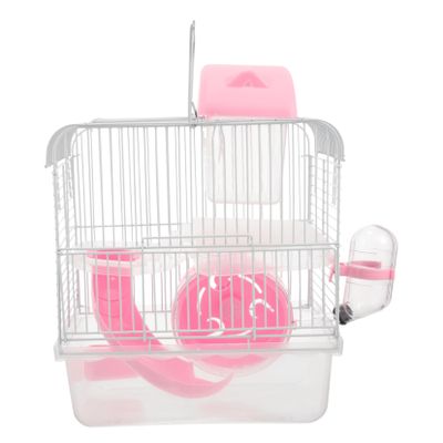 Milisten Pink Hamster Cage with Removable Plastic-and-Wire Design, Double-Level Play Area for Small Rodents