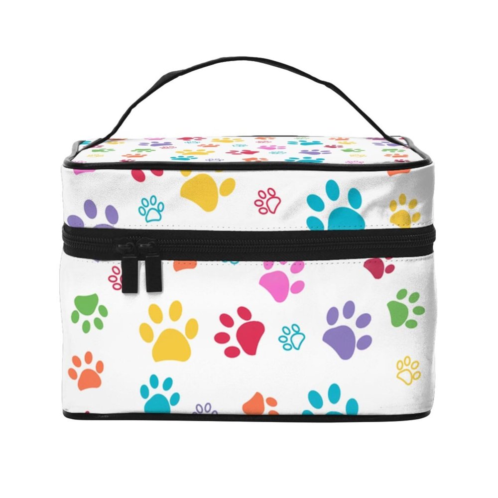 Colorful Dog Paw Print Makeup Bag, Portable Travel Toiletry Bag and Pencil Case