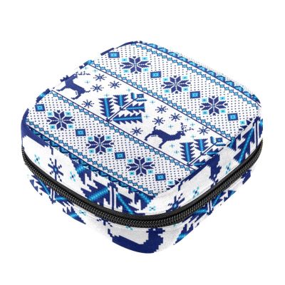 Blue Christmas Pattern Menstrual Pad Pouch with Zipper
