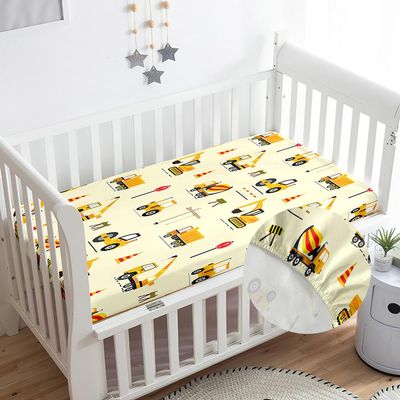 Odot Microfiber Fitted Sheet for Baby and Toddler Mattresses, Yellow Excavator, 70 x 140 cm