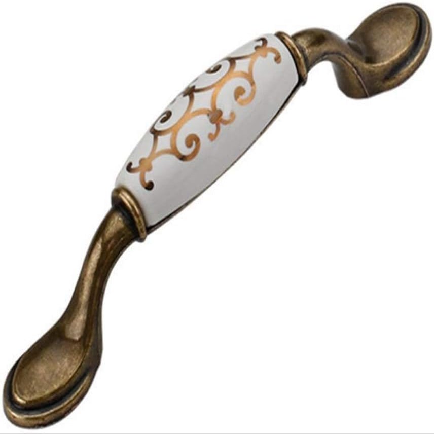 Vintage Door Handles, Cabinet and Drawer Pulls, Antique Ceramic Handles, 3-Pack, Brass, A-96 mm