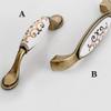 Vintage Door Handles, Cabinet and Drawer Pulls, Antique Ceramic Handles, 3-Pack, Brass, A-96 mm view 2