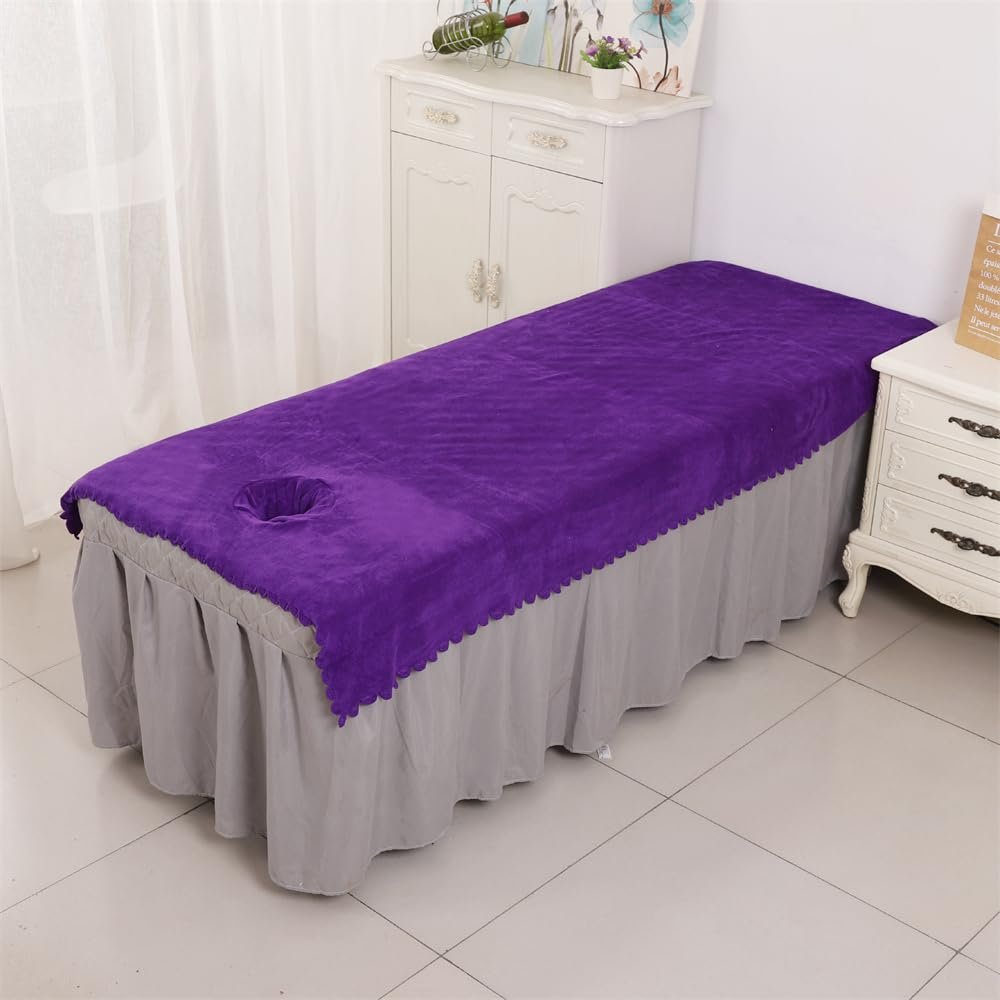 Morbuy Massage Table Fitted Sheet with Face Hole, Microfiber Face Cushion Cover, Purple, 90 x 190 cm