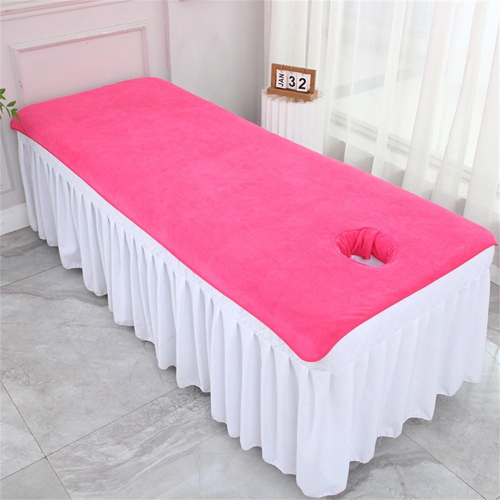 Morbuy Massage Table Fitted Sheet with Face Hole, Fluorescent Pink, 100 x 200 cm