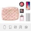 Kexpery Plaid Bow Travel Makeup Bag with Zipper, Quilted Cotton Cosmetic Organizer Case for Women (M, Pink) view 3