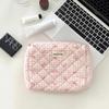 Kexpery Plaid Bow Travel Makeup Bag with Zipper, Quilted Cotton Cosmetic Organizer Case for Women (M, Pink) view 4