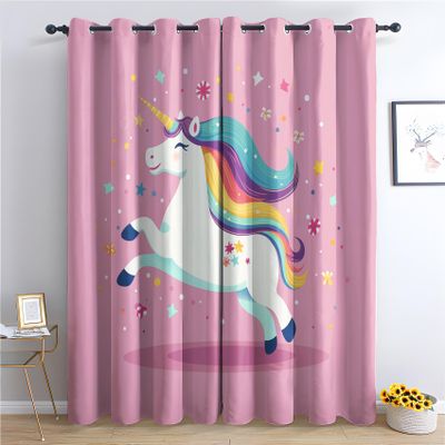 Unicorn Curtains for Girls, Rainbow Blackout Thermal Curtains, 2-Pack, 245 x 140 cm