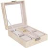 AJYBYUKJ Leather Jewelry Box, Lockable Organizer for Rings, Earrings, Necklaces and Bracelets, Beige view 1