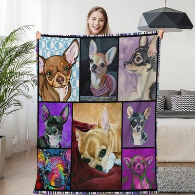 TradesForU Chihuahua Dog Flannel Blanket, Purple Watercolor Throw, Cute Animal Fleece Blanket for Teens, Girls, Women, Puppies and Pets, 152.4 x 203.2 cm