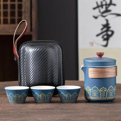 LXYDPZ Portable Mini Purple Sand Travel Tea Set, Glass Teapot and Express Cup, Color B