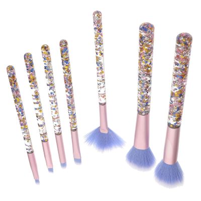 Makeup Brushes with Blue Crystal Handles, Portable