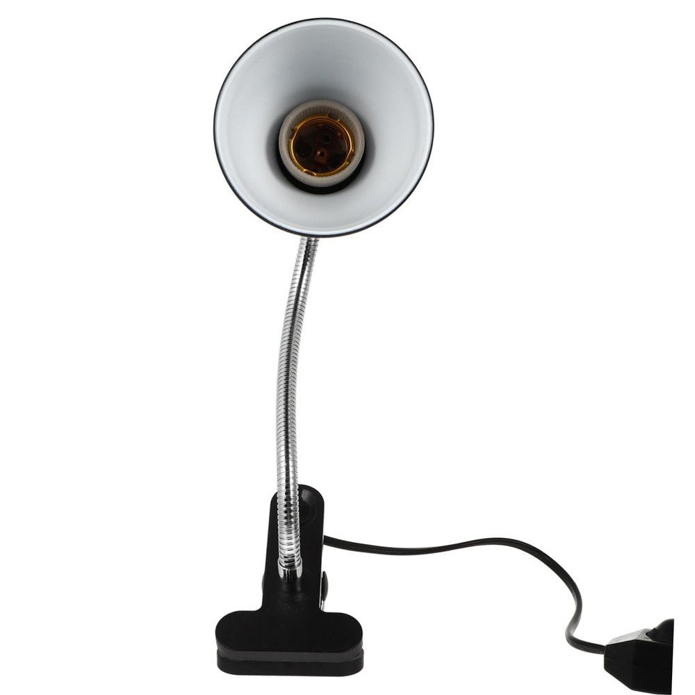 Adjustable Reptile Basking Lamp Holder with Clamp, E27, Black ABS