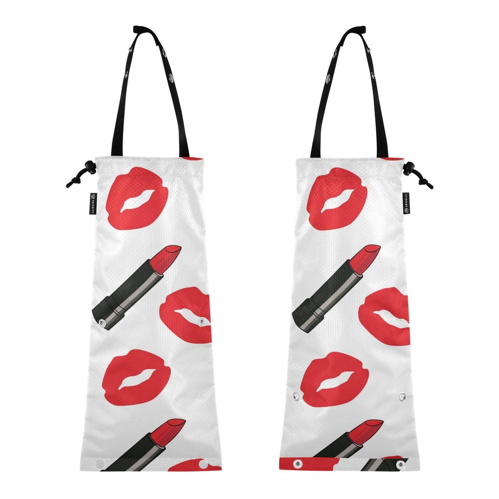linqin Red Kiss and Lipstick Hanging Car Trash Bags with Elastic Opening, 2-Pack