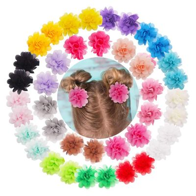 BESTonZON Chiffon Flower Hair Clips for Babies and Toddlers, 20 Pieces, Assorted Colors