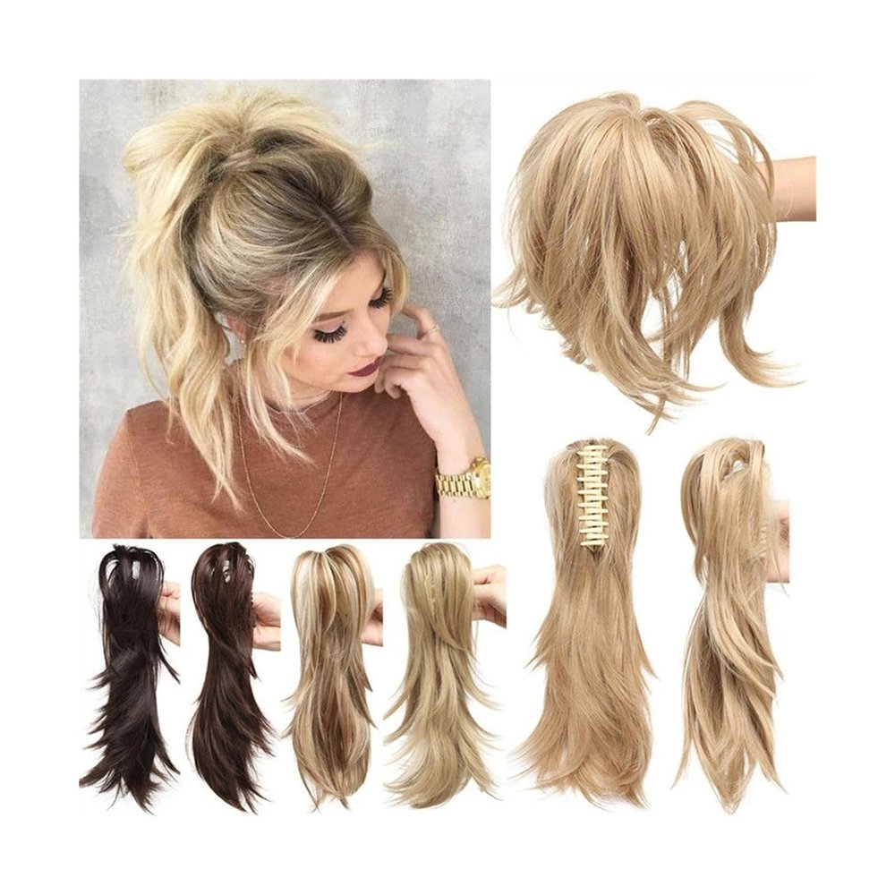 Claw-Clip Ponytail Extension, Wavy Synthetic Hair, Flexible Metal, 12 in