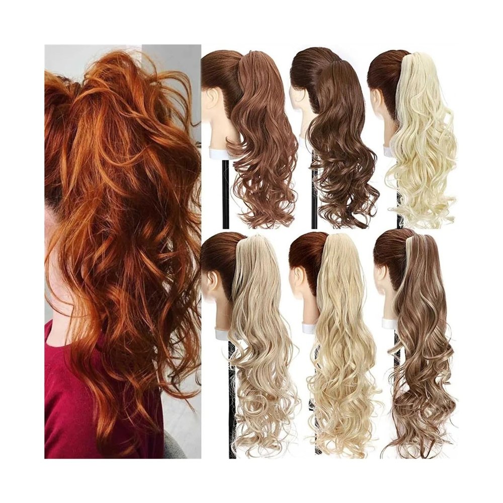 Claw-Clip Ponytail Extension, 18/24-Inch Long Wavy Synthetic Hair, Dark Brown