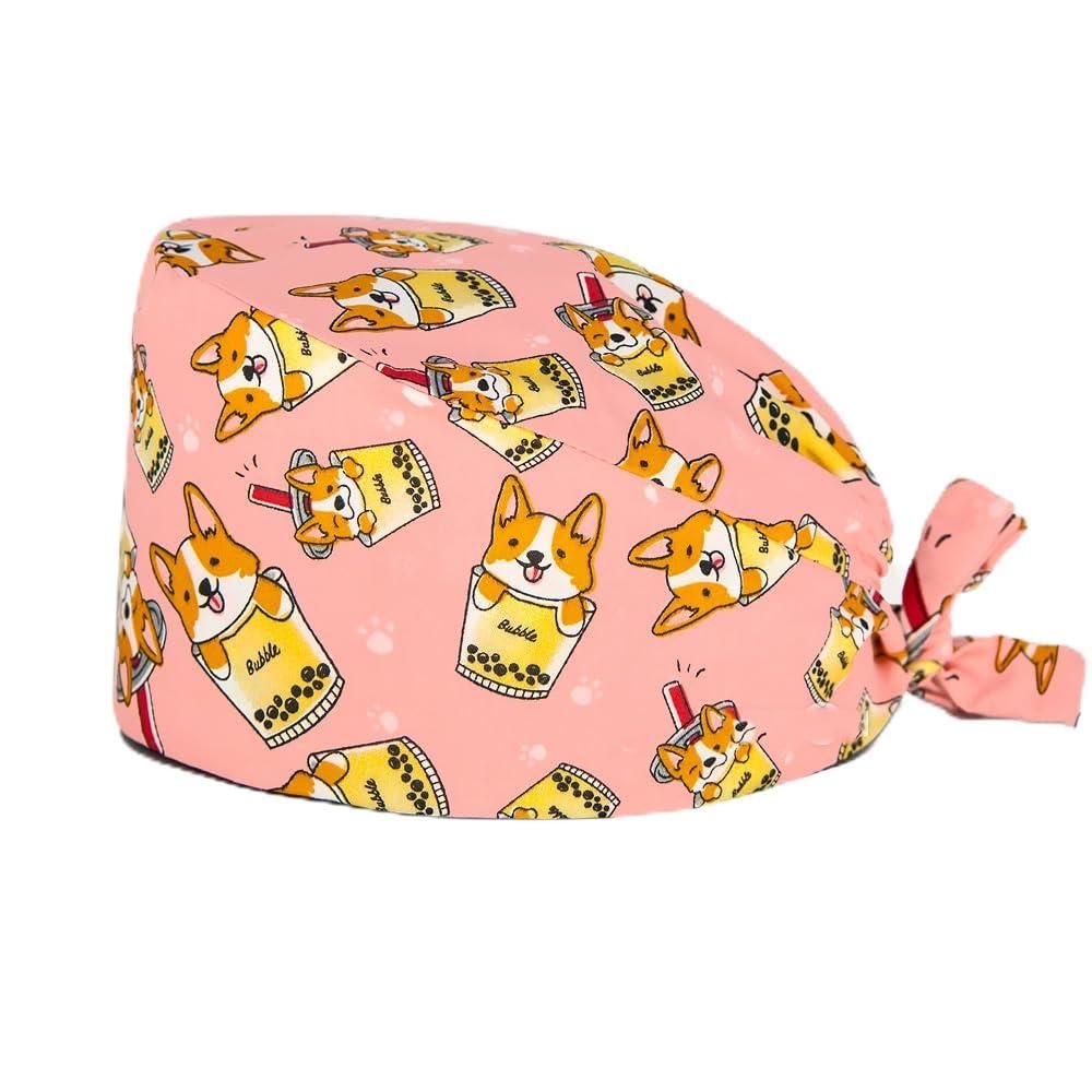 SMTSEC 2-Pack Adjustable Unisex Scrub Caps, Pink, One Size
