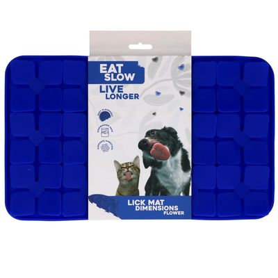 Eat Slow Live Longer Floral Licking Mat, 21 x 34 cm, 100% Silicone, Dishwasher-Safe, Blue