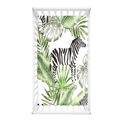 Odot Fitted Sheet for Crib or Bassinet, Monstera Palm Leaf Print, Microfiber, Breathable, 90 x 40 cm