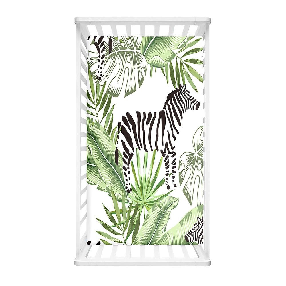 Odot Fitted Sheet for Crib or Bassinet, Monstera Palm Leaf Print, Microfiber, Breathable, 90 x 40 cm
