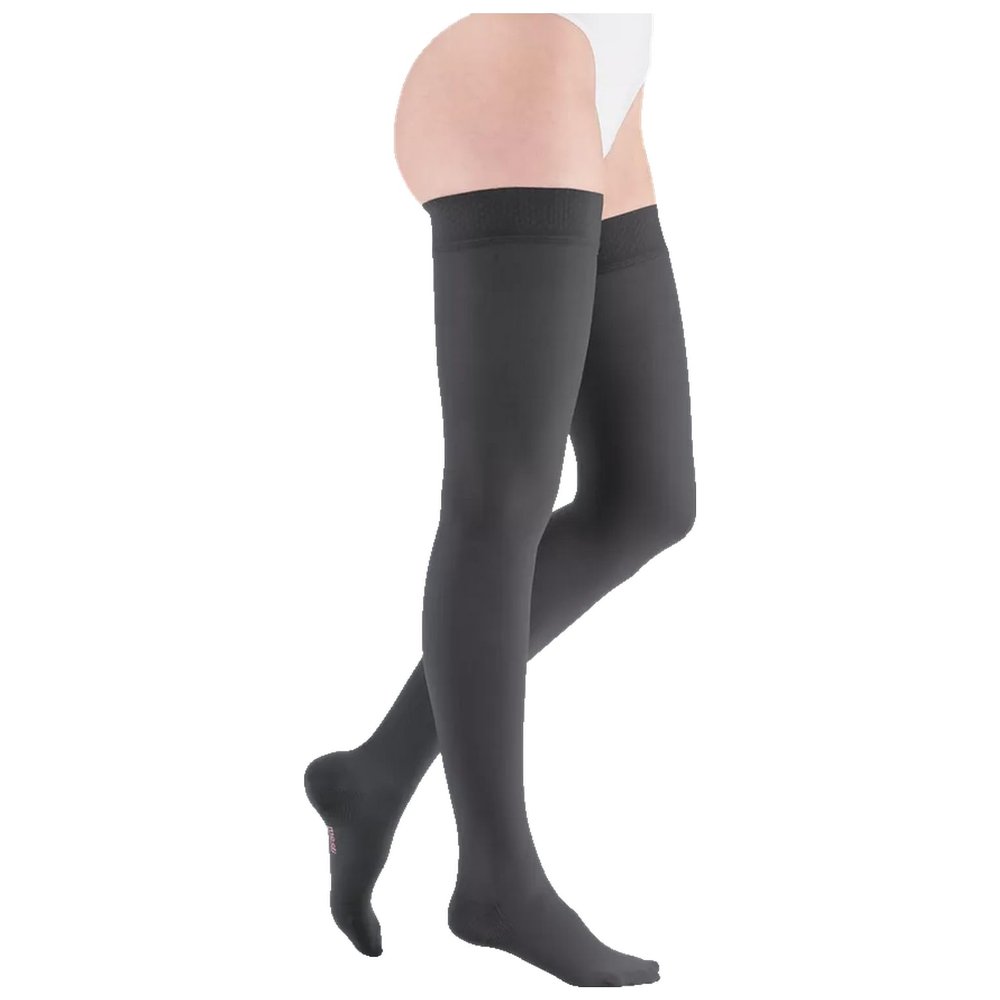 medi mediven Plus Thigh-Length Compression Stockings | Durable | Antibacterial Effect | Compression Class 1 | Size VII | Anthracite | Closed Toe | Normal | Sensitive Micro-Dot Grip Band