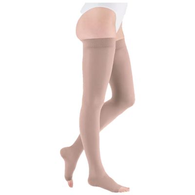 medi mediven Plus Thigh-High Compression Stockings, Compression Class 2, Size VI, Cashmere, Open Toe, Short Length