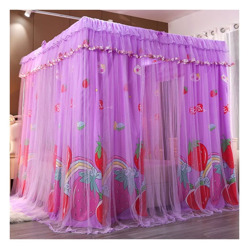 Double-Layer Bed Canopy, Princess-Style Bed Curtain with Holder, Wind- and Dust-Resistant, Floor-Length, A9, 120 x 200 x 200 cm