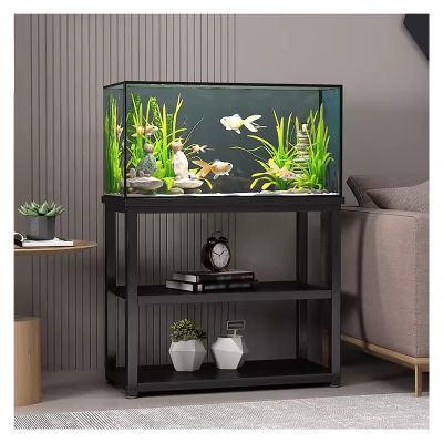 5/10/20-Gallon Aquarium Stand, Black/White, Heavy-Duty 2-Tier Reptile Tank Table, 70 cm High