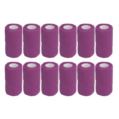FLEXMAN 12-Pack Self-Adhesive Elastic Latex Bandages for Cows, Dogs, Horses, Cats and Other Pets (Purple)