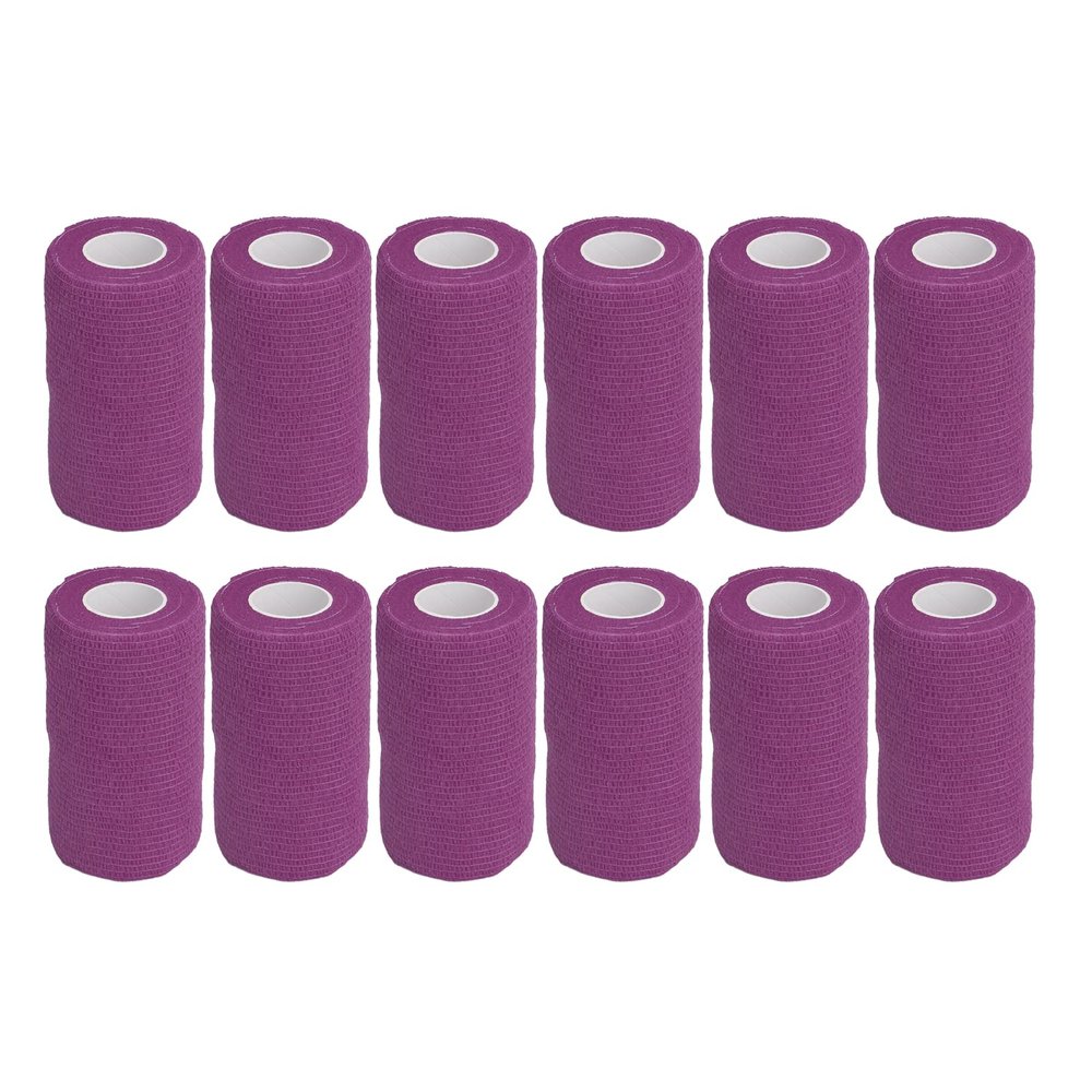 FLEXMAN 12-Pack Self-Adhesive Elastic Latex Bandages for Cows, Dogs, Horses, Cats and Other Pets (Purple)