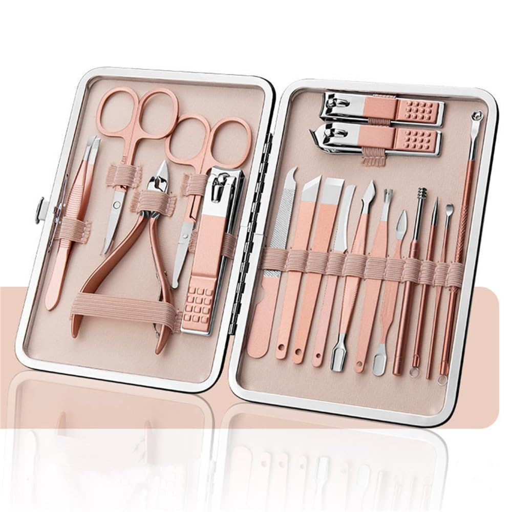 Manicure Nail Clipper Set, Stainless Steel, 18-Piece, Pink