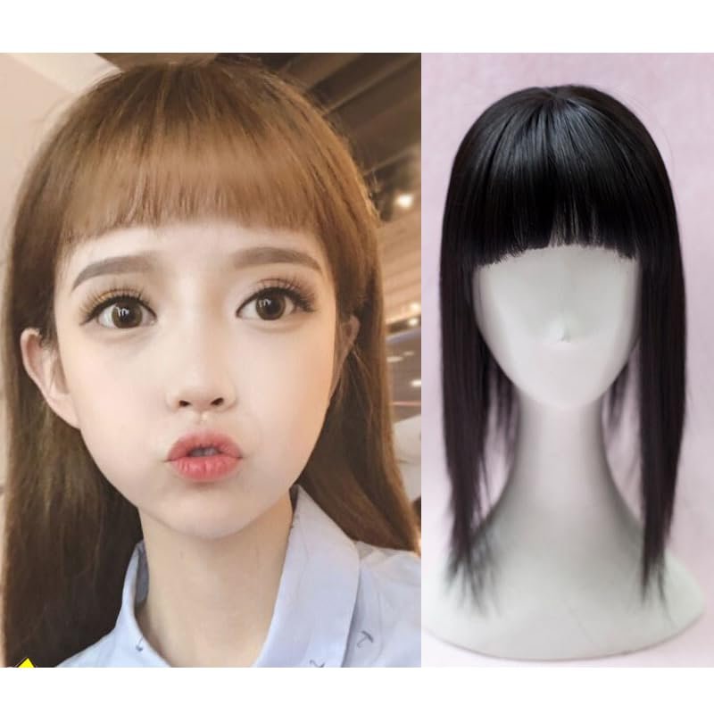 Women's Volume Addition, Natural Coverage for White Hair, Synthetic, Straight with Bangs, 60 g (Dark Brown, 10 in)