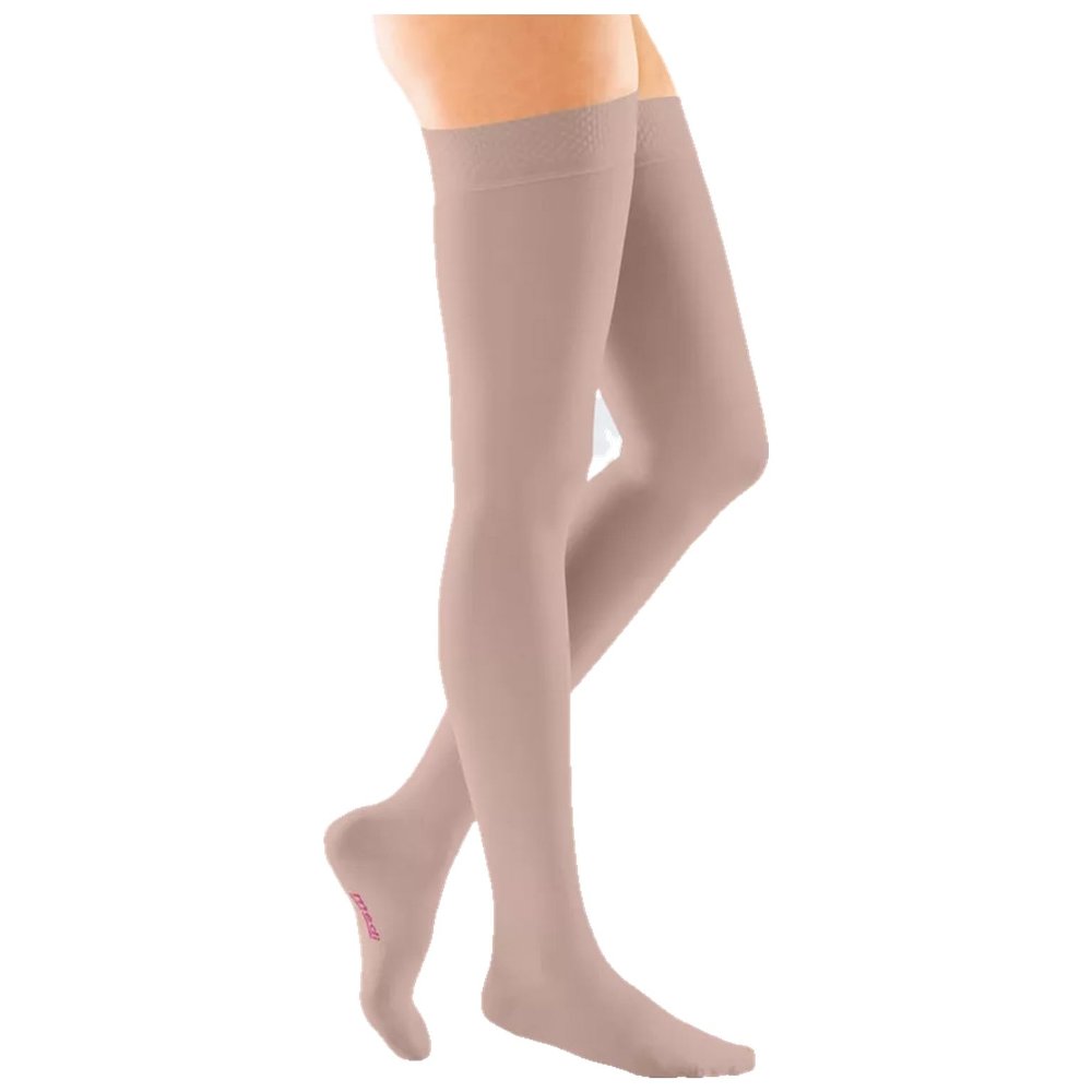 medi mediven forte Thigh-Length Compression Stockings with Hip Attachment | Compression Class 3 | Size VI | Cashmere | Small Foot | Regular | Right Attachment | Very Durable | Breathable