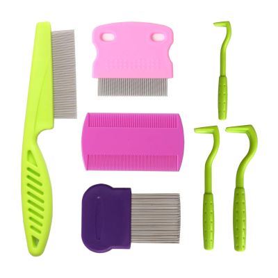 Fukamou Flea Comb for Pets, Fine-Tooth Cat Comb, 7-Piece Set for Dogs, Puppies, Kittens, and Hamsters