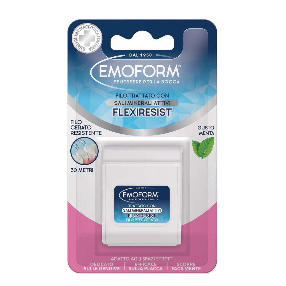Emoform Flexiresist Waxed Dental Floss with Mineral Salts and Mint, 30 m