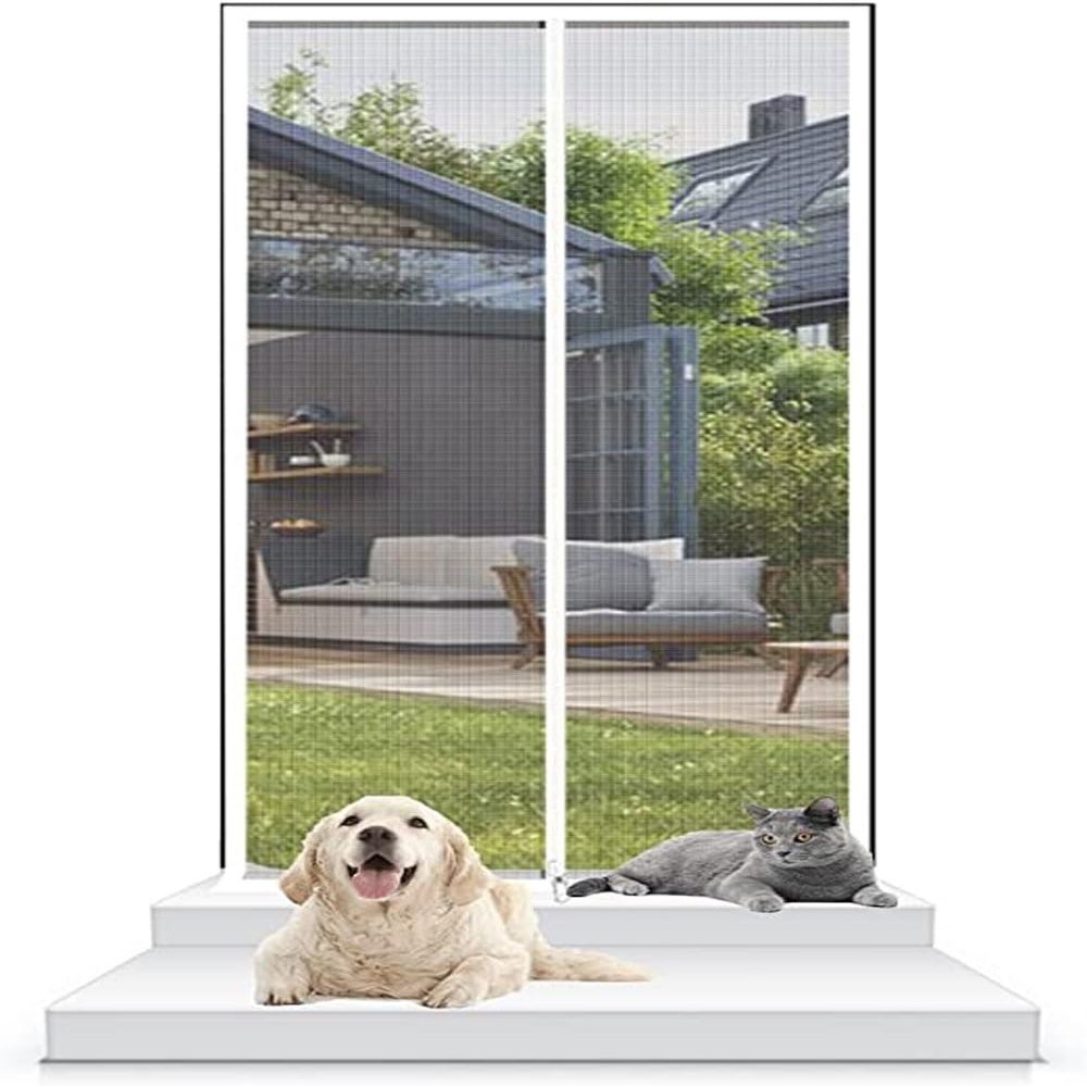 Reinforced Pet-Safe Zipper Screen Door for Cats and Dogs, White