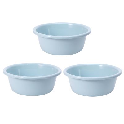 HOHXFYP Round Plastic Wash Basins, 3-Pack, Thickened Blue, 12-Inch Lightweight Shallow Basins for Home, Dorms, and Promotional Gifts