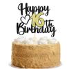Sumerk 1-Piece 16th Birthday Cake Topper, Black and Gold view 1