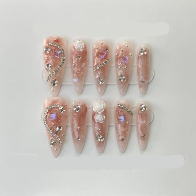 Handmade Snake-Design Press-On Nails, Ballet Style, Long, Color 4, Size M