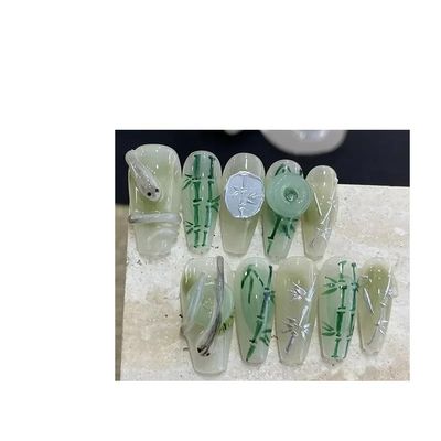 10-Piece Set of Handmade Press-On Nails, Ballet-Themed Nail Art Patches (Color: 2, Size: XS)