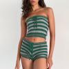 Owegvia Women's 2-Piece Crochet Set, Striped Off-Shoulder Crop Top and Drawstring Shorts, Green, XL (Size 46) view 2